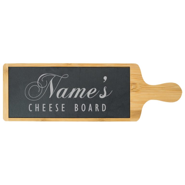 Engraved Bamboo and Slate Cheeseboard with Name's Cheeseboard Design ...