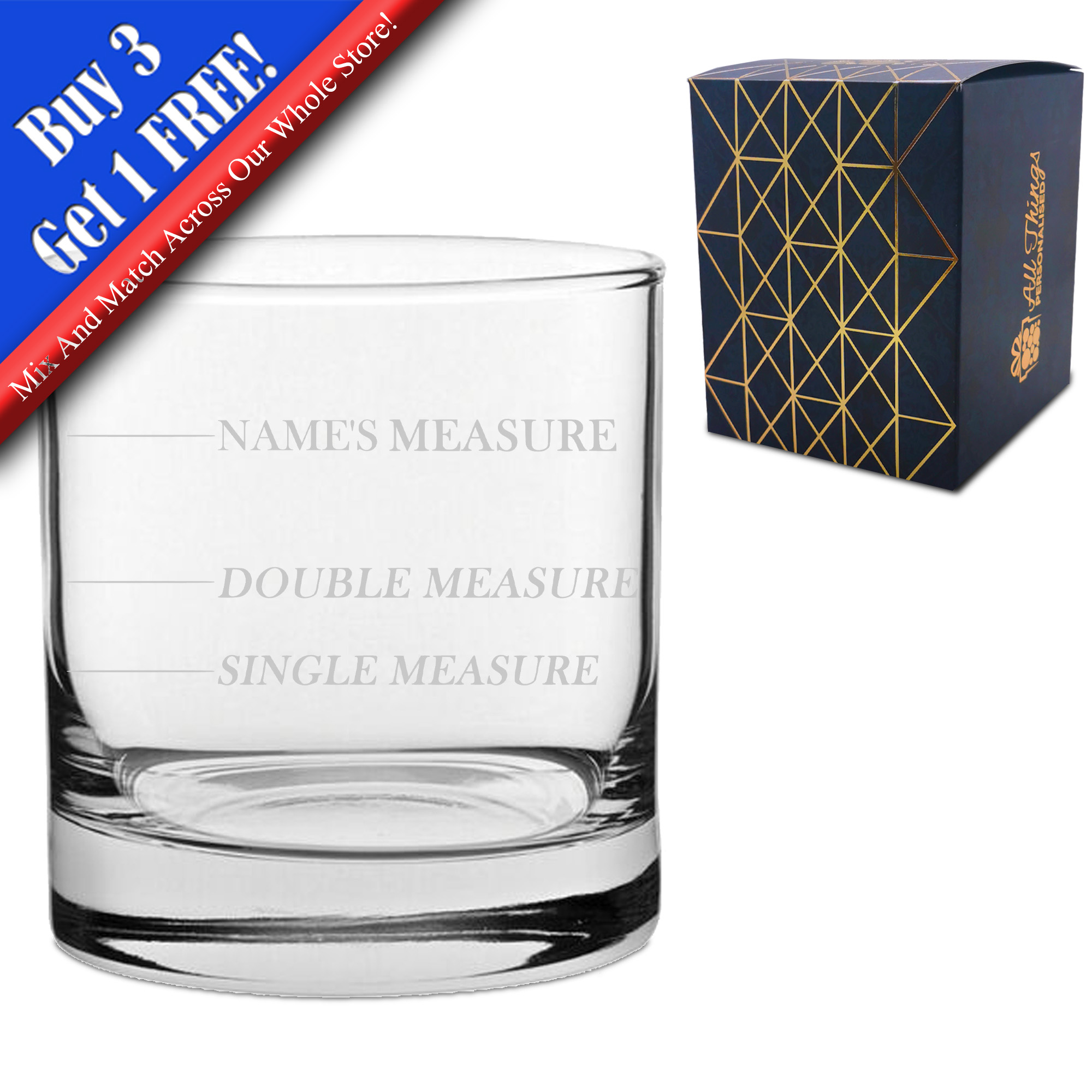 Personalised Engraved Whisky Glass 'Name's Measure' Different Style Glasses