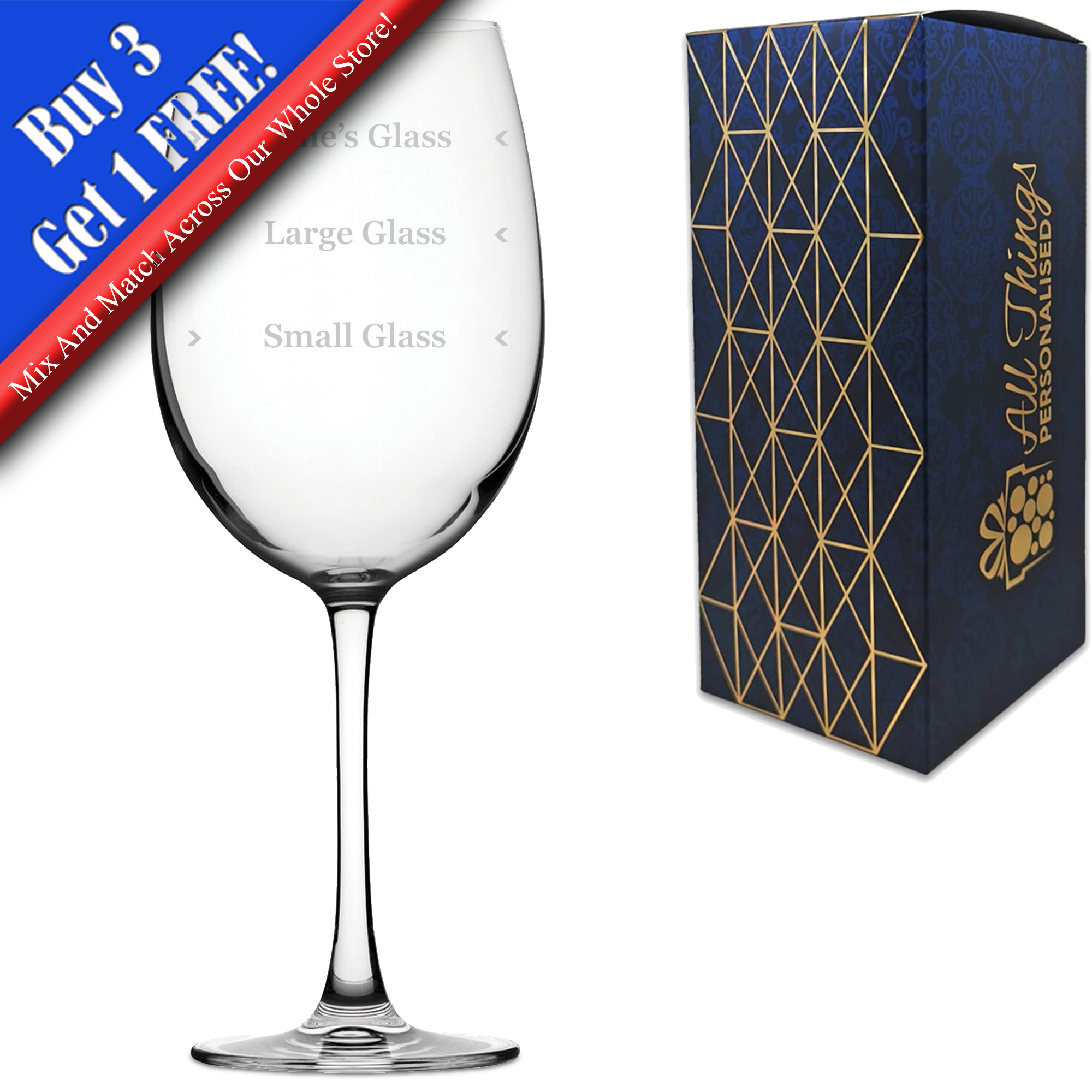 Personalised Engraved Wine Glass with Name's Glass Serif Measurements Design