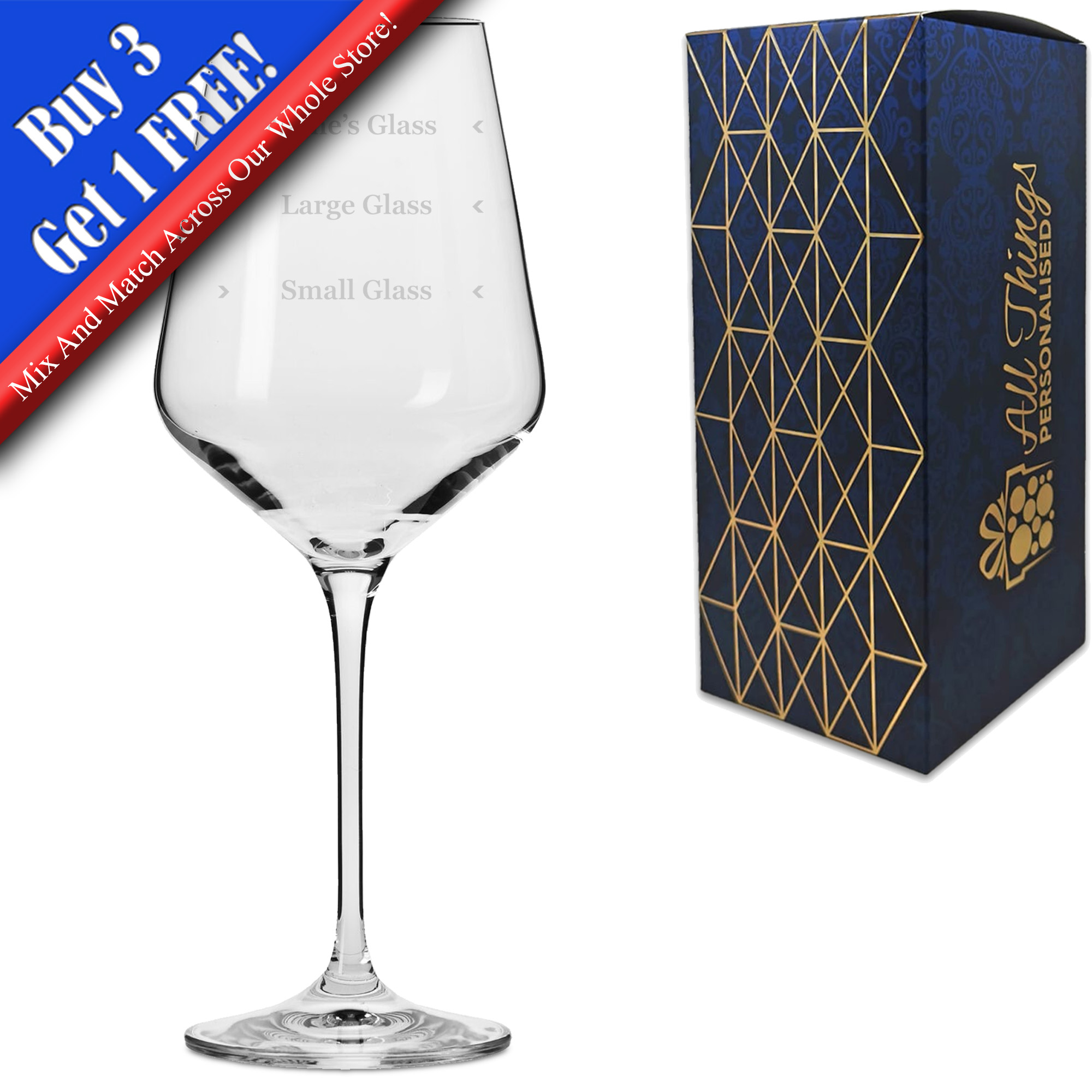 Personalised Engraved Wine Glass with Name's Glass Serif Measurements Design