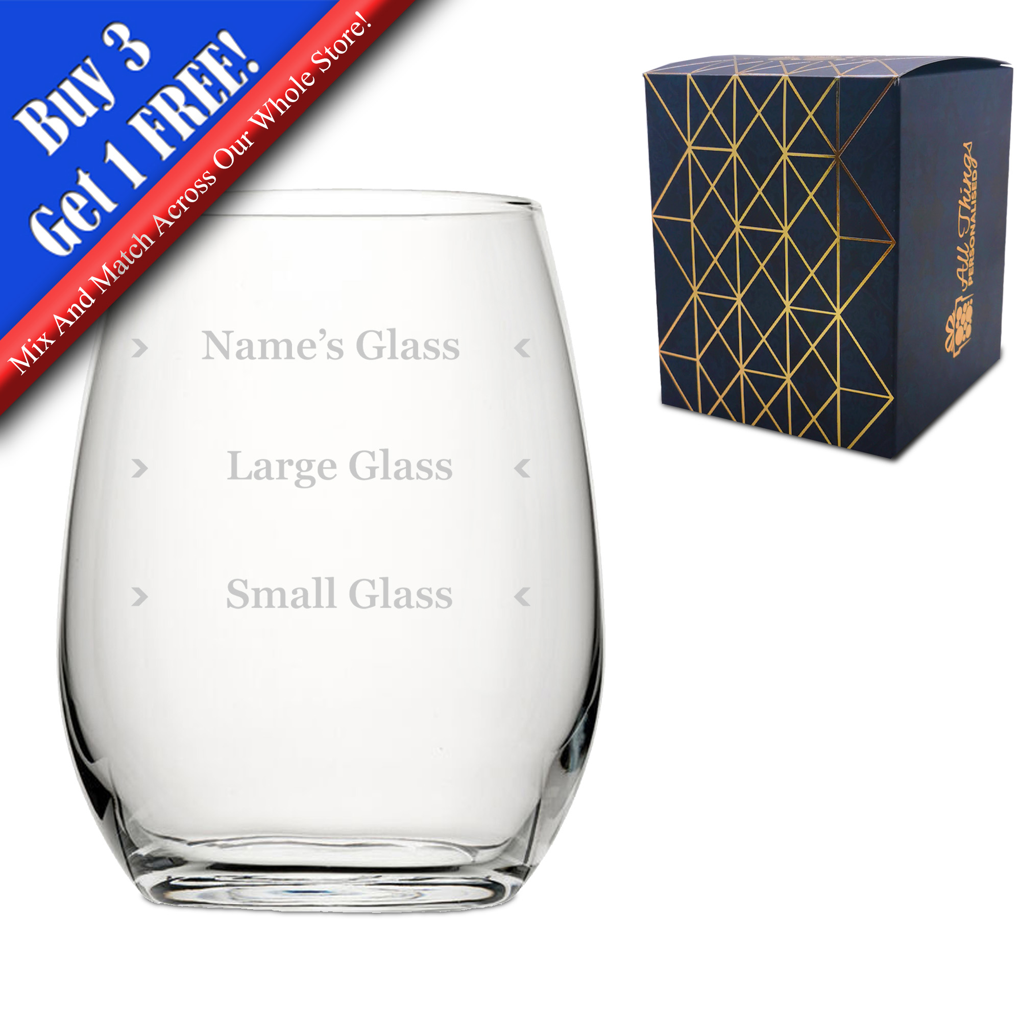 Personalised Engraved Wine Glass with Name's Glass Serif Measurements Design