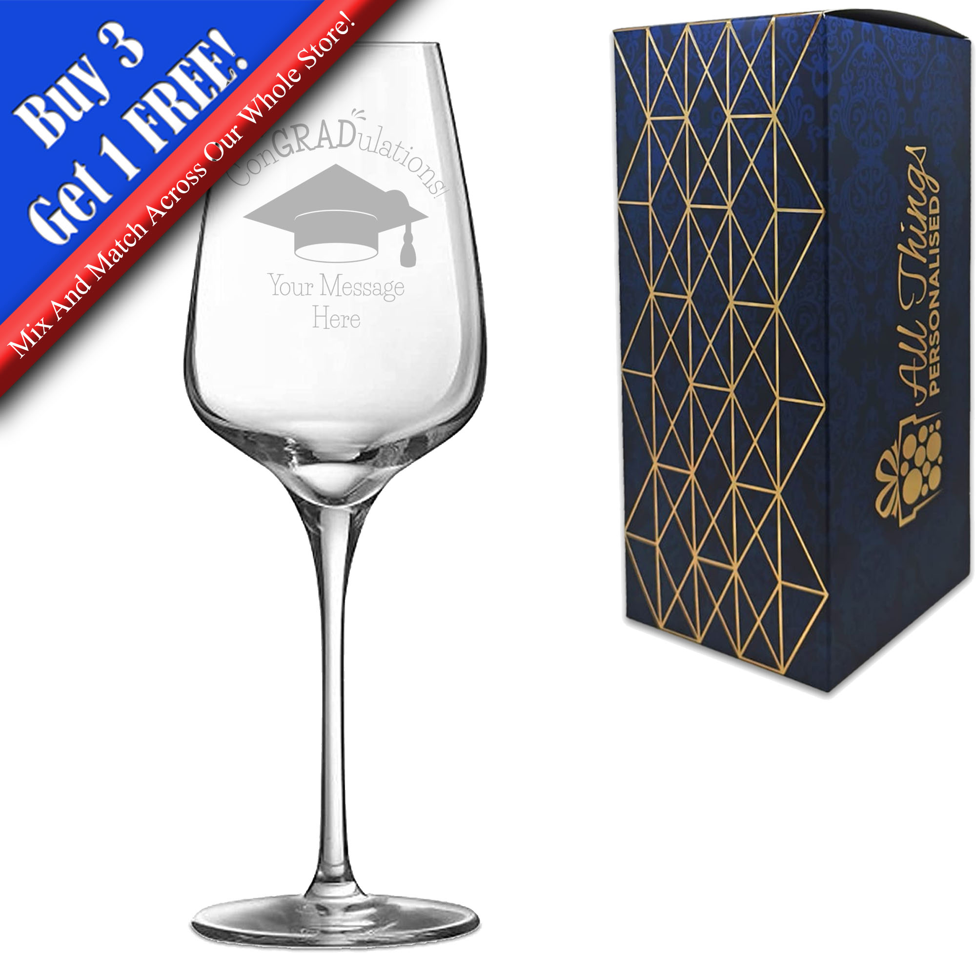 Personalised Engraved Novelty Graduation Wine Glass, Different Designs Available