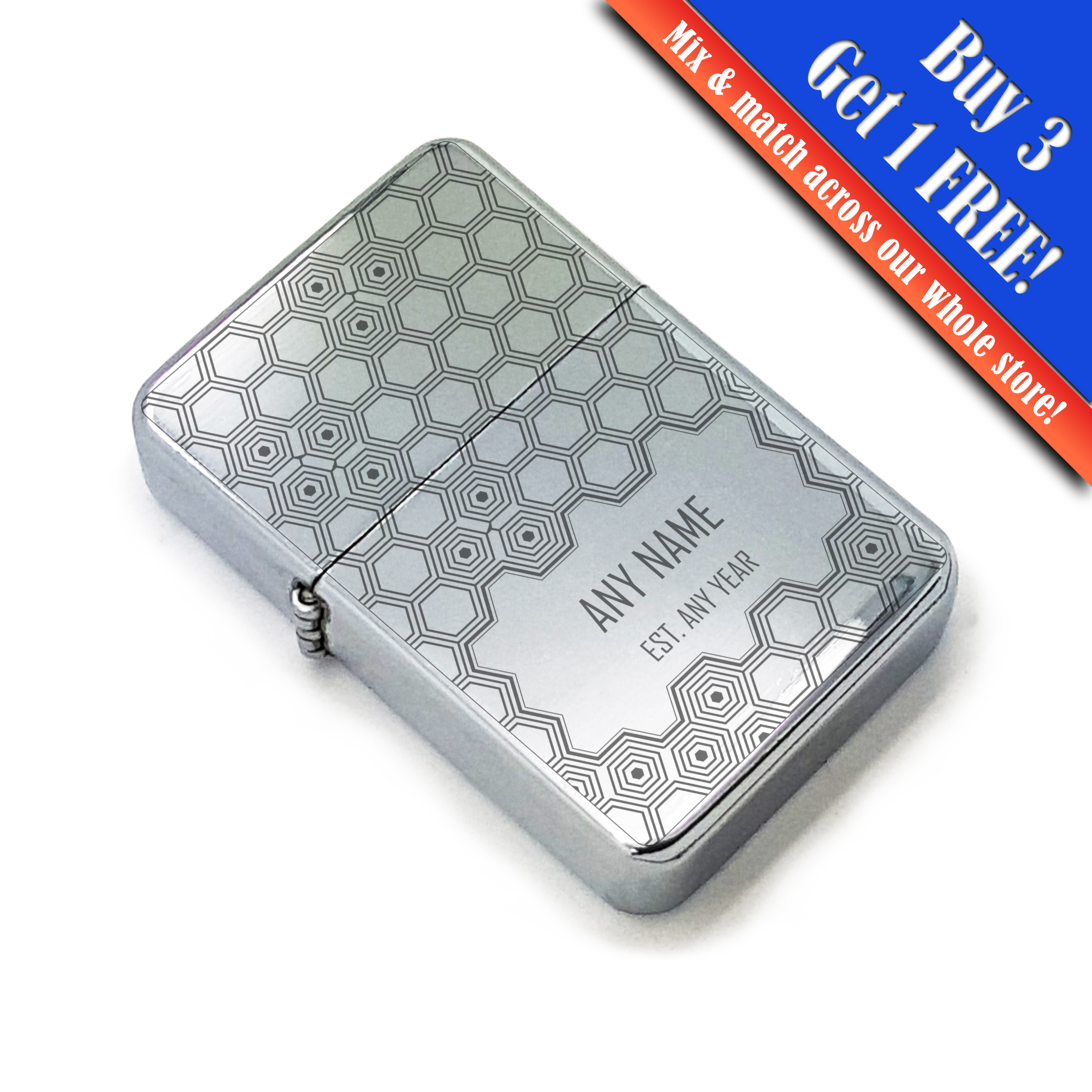 Personalised polished steel Lighters with Pattern Designs, gift box - Picture 9 of 16