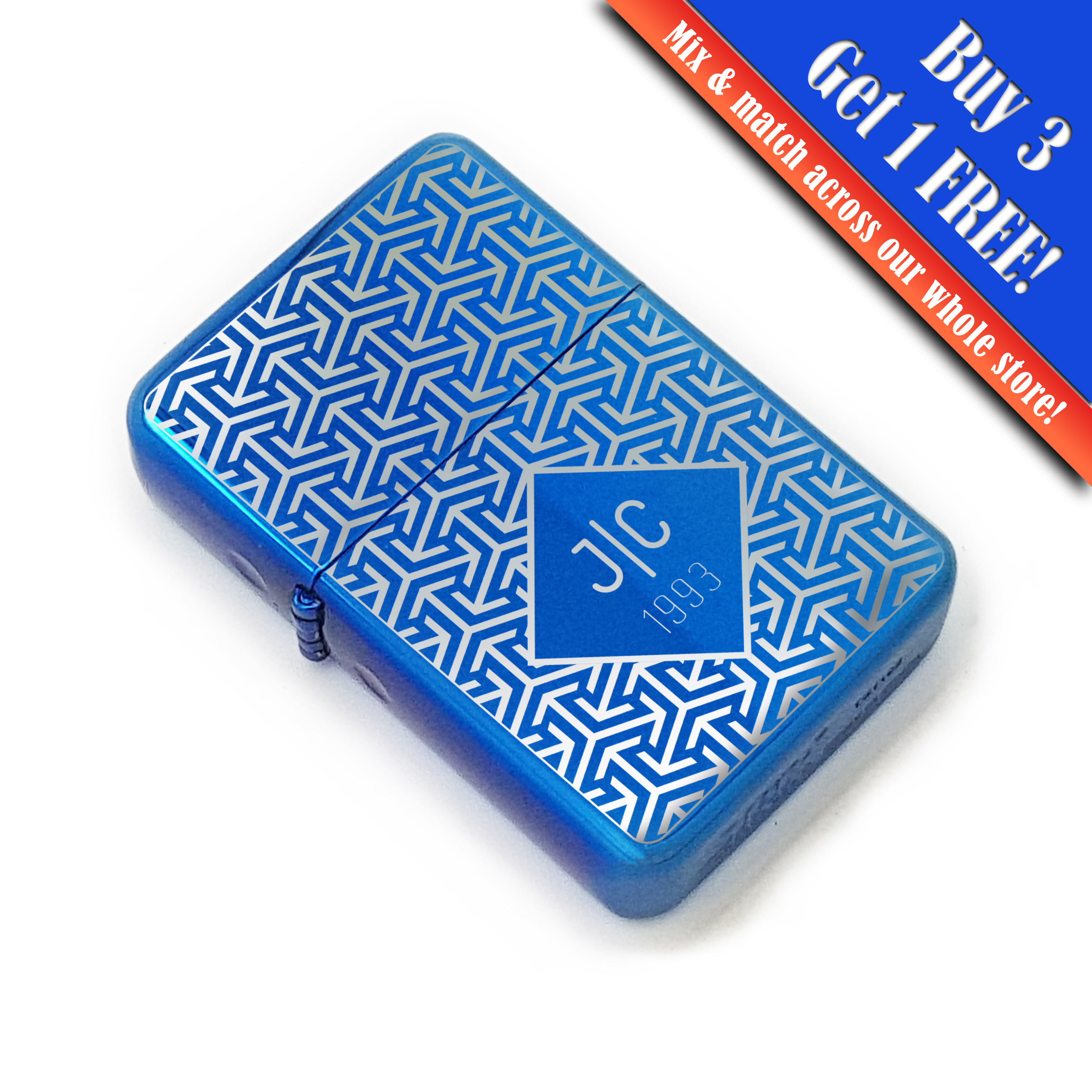 Personalised blue lighters with pattern designs, gift box - Picture 5 of 16