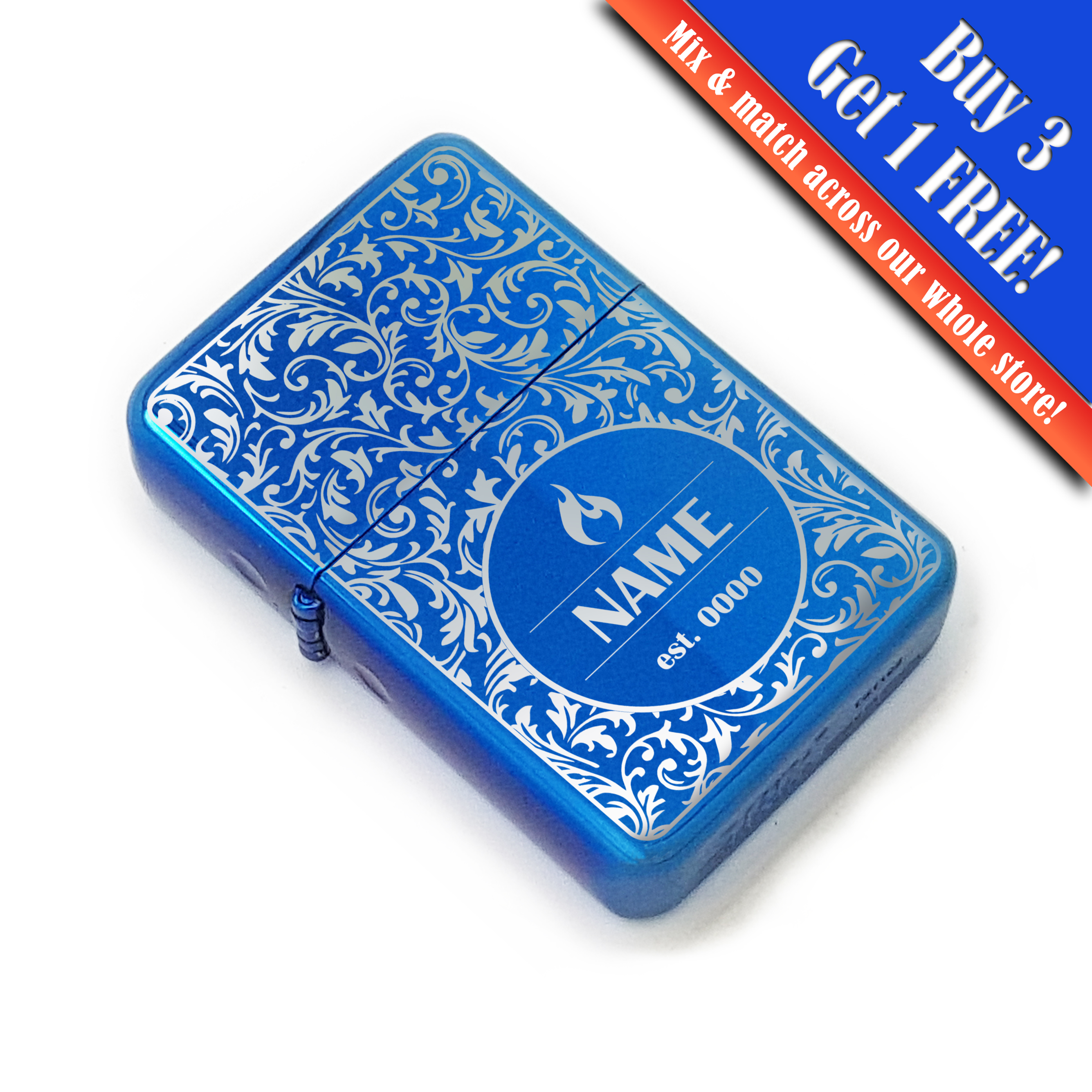 Personalised blue lighters with pattern designs, gift box - Picture 7 of 16