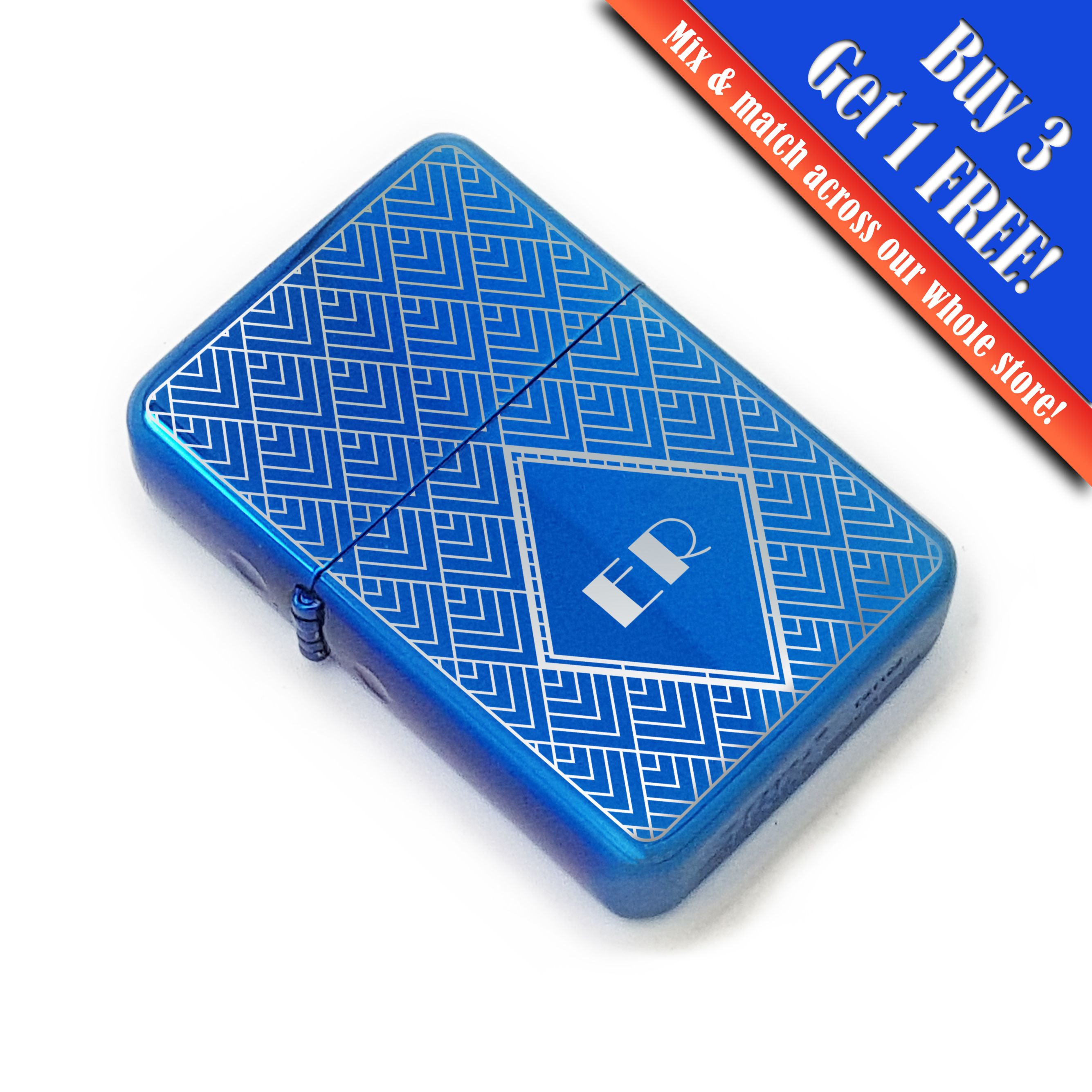 Personalised blue lighters with pattern designs, gift box - Picture 3 of 16