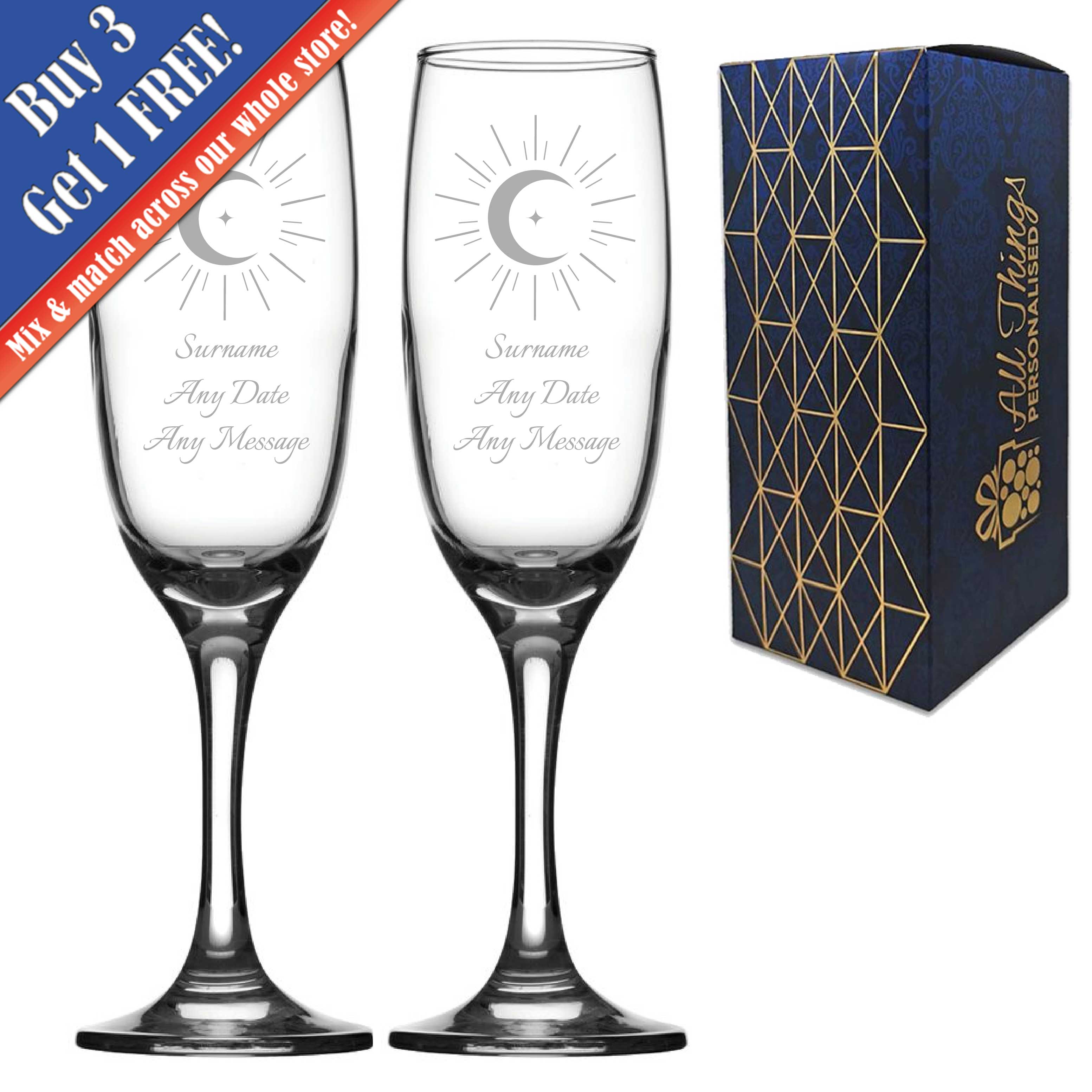 Personalised Engraved Champagne Wedding Sets, 7.5oz, His and Hers