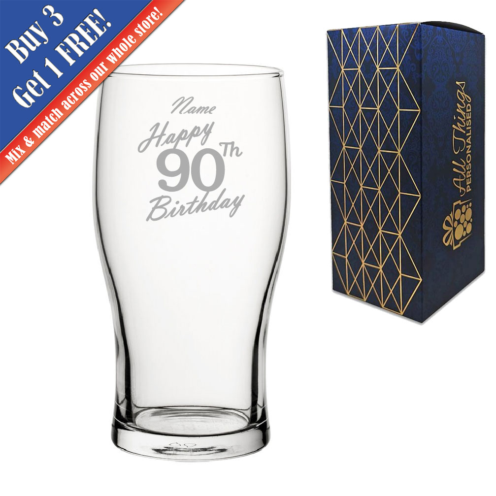 Personalised Engraved Pint Glass Birthday Message, Gift Boxed