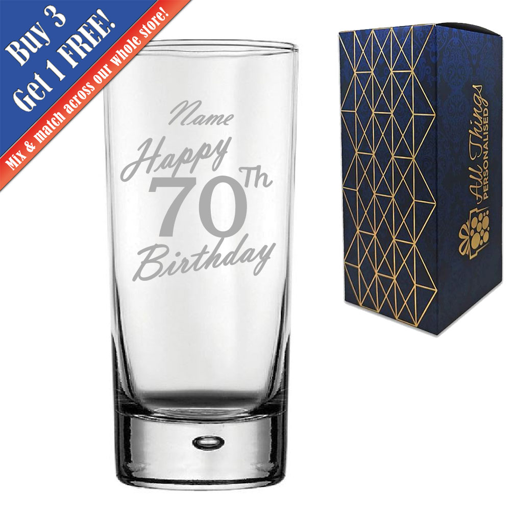 Personalised Engraved Hiball Glass Birthday Message, Gift Boxed