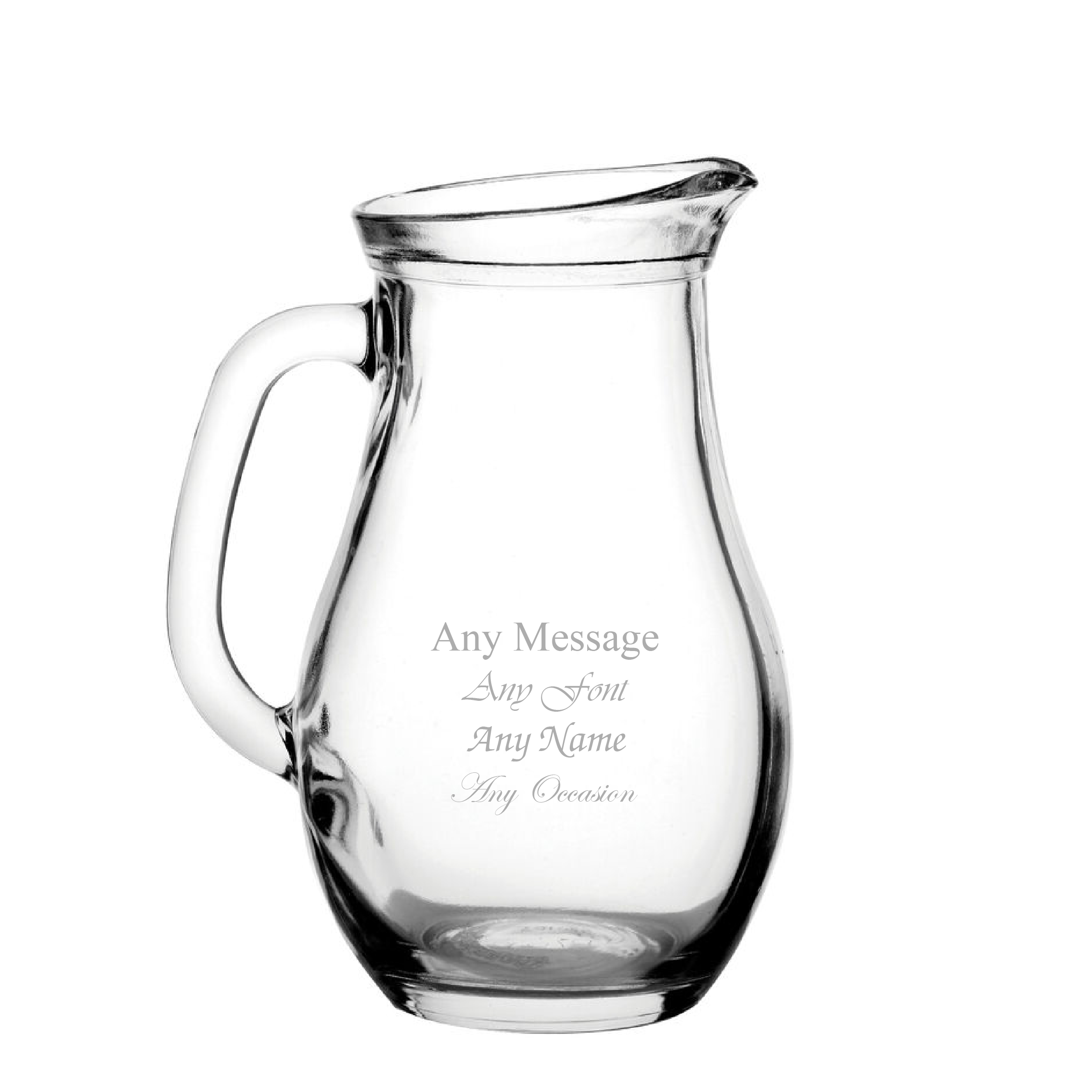 Personalised engraved glass pitcher